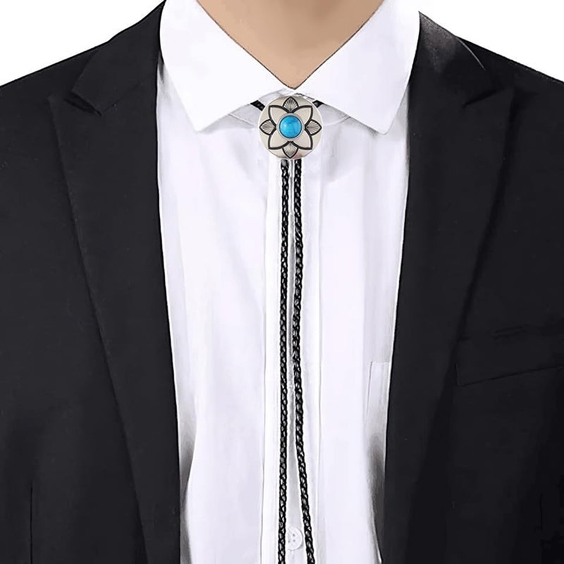 FGSS Vintage Turquoise Bolo Tie For Men - Western Cowboy Colored Oval Bola Necktie Retro Leather Necklace for Men Women - Image 4